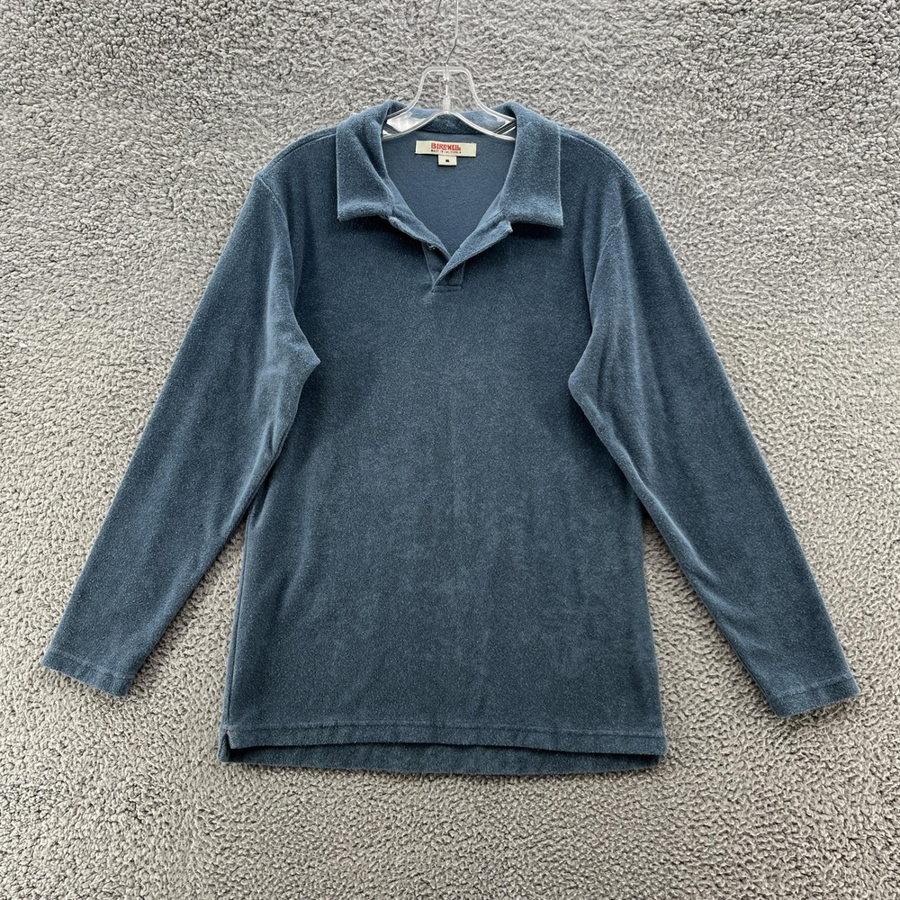 Birdwell Polo Shirt Mens Small Blue Terry Cloth Long Sleeve Made USA Surf